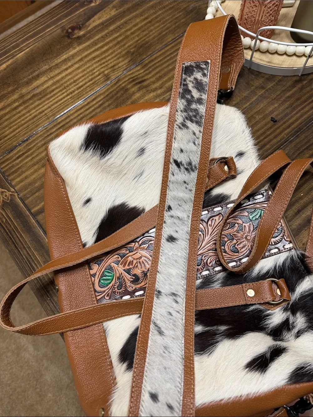 Myra Bag Leather Accent Cowhide Crossbody Bag in Brown and Black - Picture 5 of 7